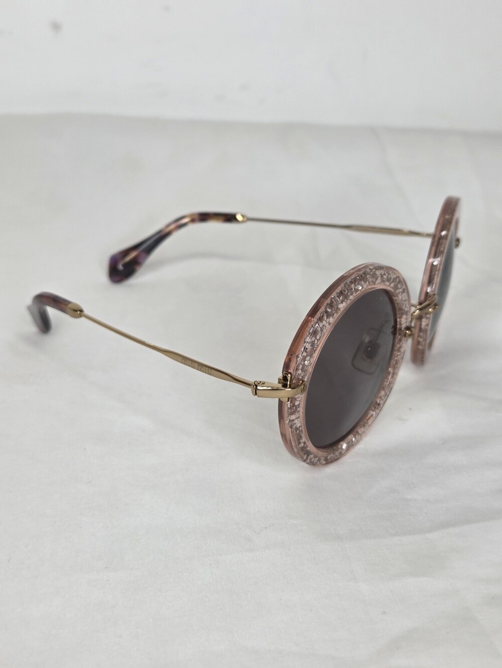 Miu Miu Round Pink Glitter Crystal-Trim Sunglasses - Picture 9 of 13